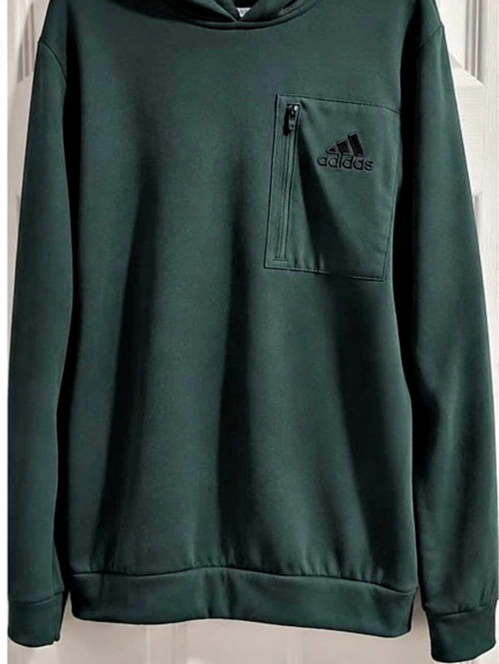 adidas Fleece Pullover Hoodie with Zippered Chest Pocket Green